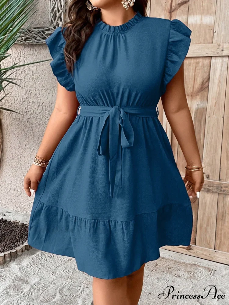 Ruffle Trim Belted Dress - Image 16