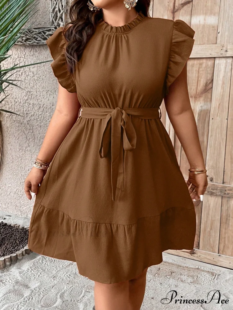 Ruffle Trim Belted Dress - Image 17