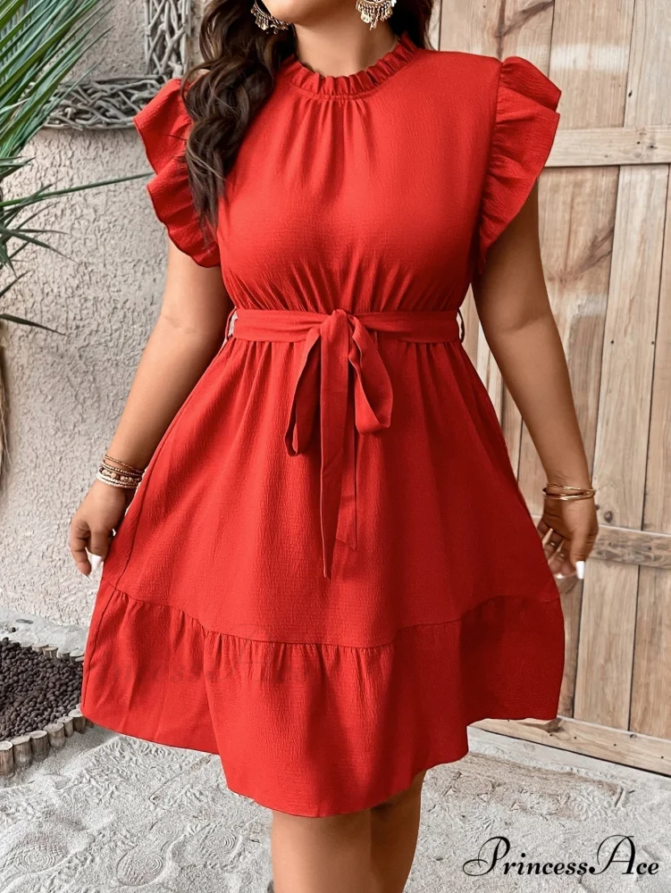 Ruffle Trim Belted Dress - Image 6