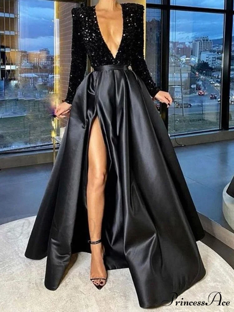Floor-Length Chiffon Sequined Exquisite Dress - Image 4
