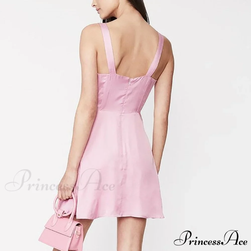 Satin Backless V Neck Chest Wrapping Mini Dress - Image 2