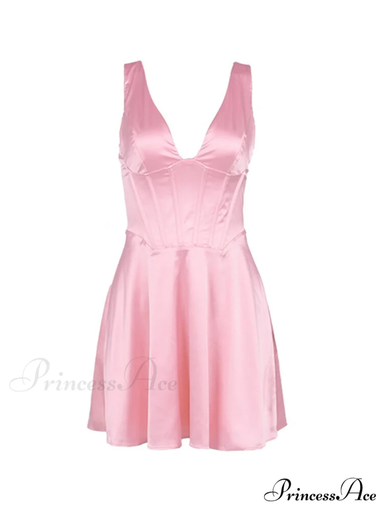 Satin Backless V Neck Chest Wrapping Mini Dress - Image 6