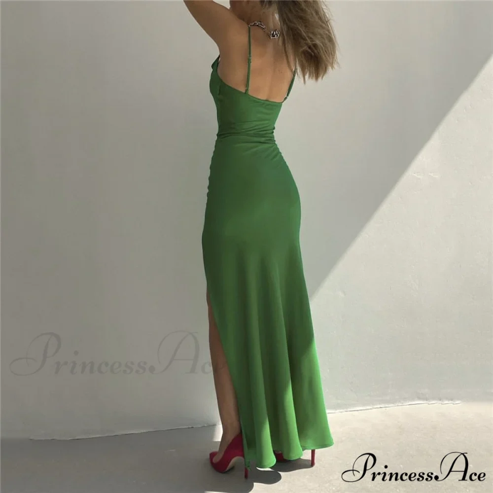 Satin Sleeveless Long Dresses - Image 3