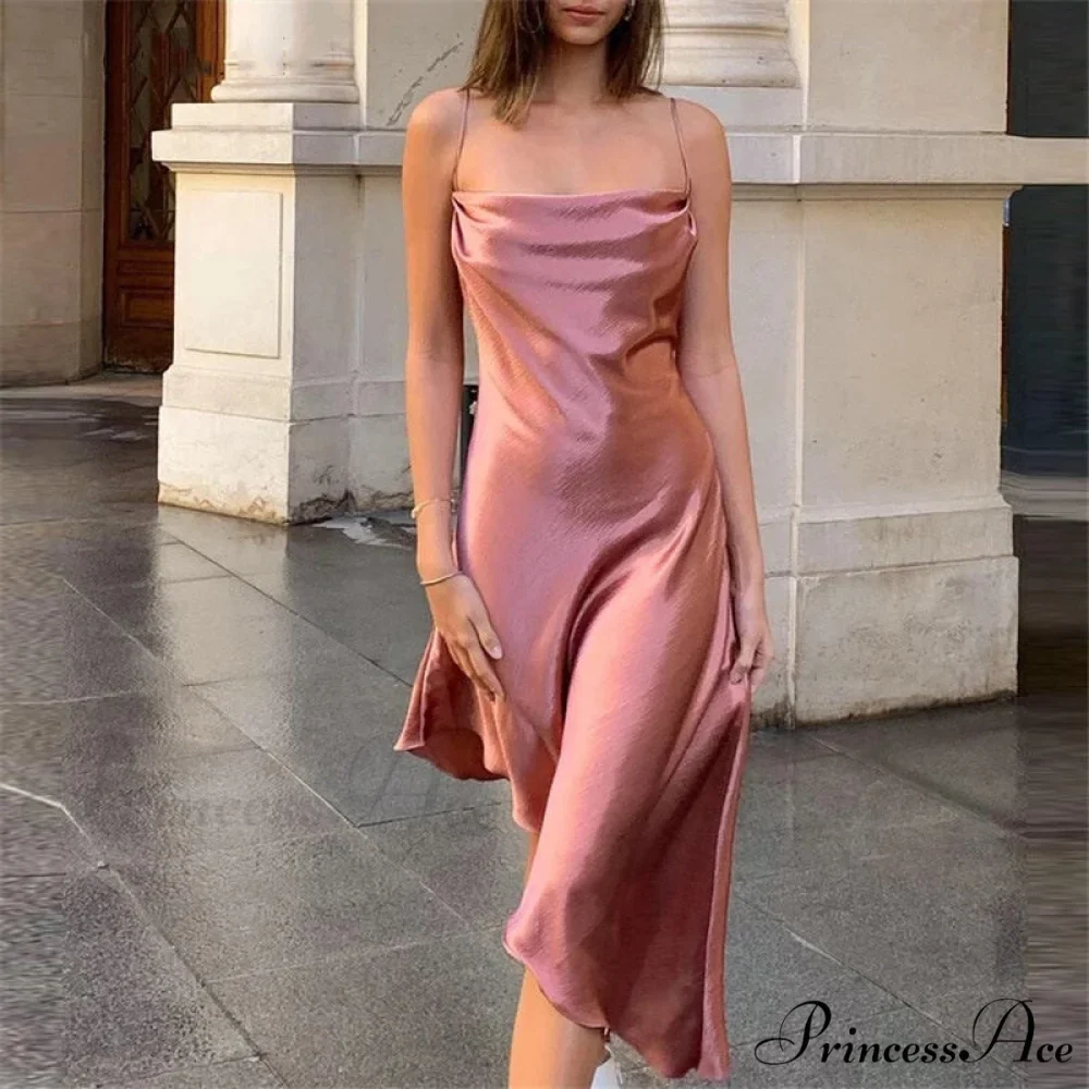 Metallic Satin Straps Long Dress - Image 2