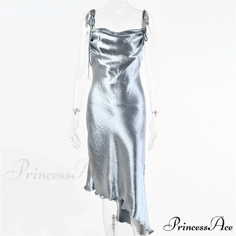 Metallic Satin Straps Long Dress - Image 9