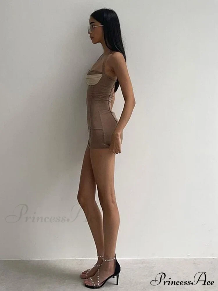 Hollow Out Chest Wrapping V Neck Mini Dress - Image 4