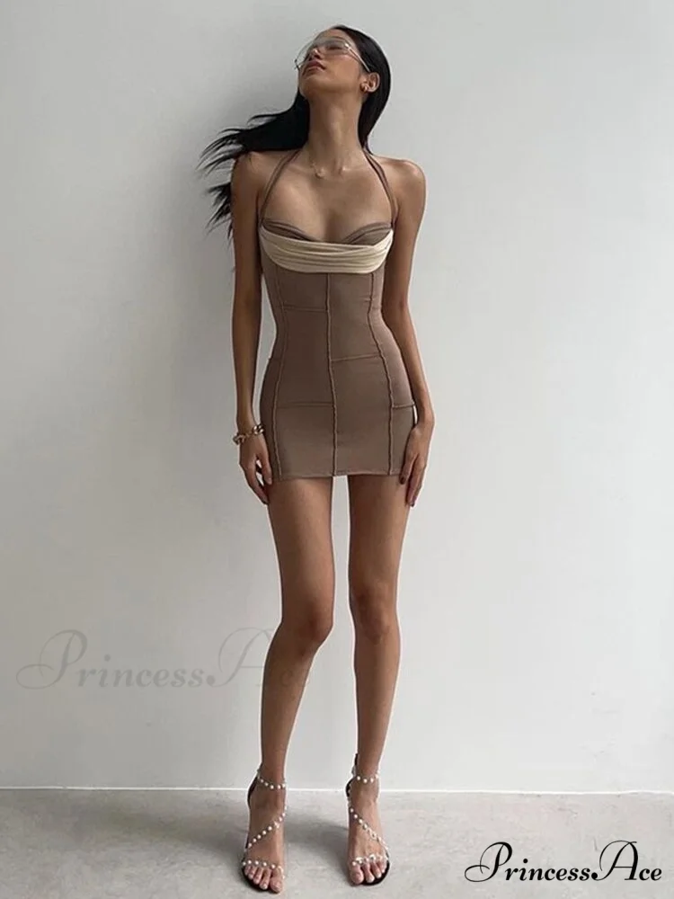 Hollow Out Chest Wrapping V Neck Mini Dress - Image 5