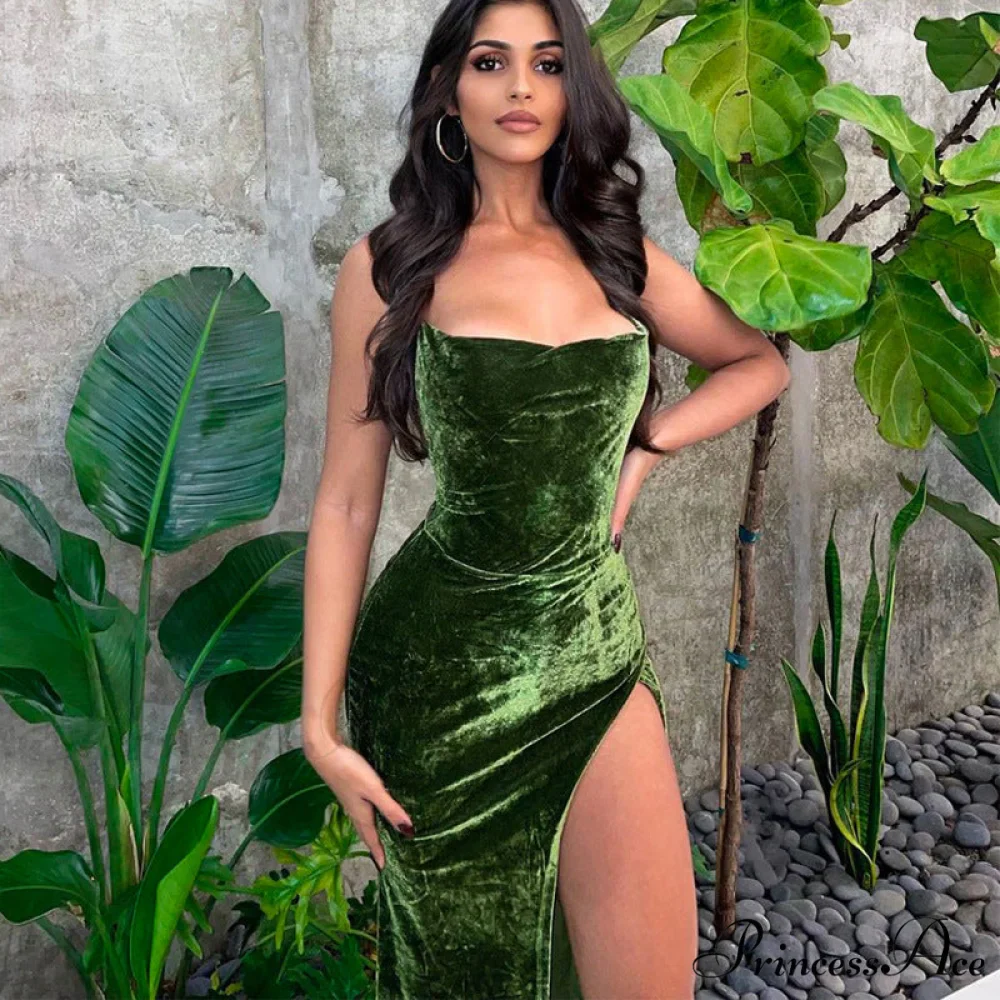 Sexy Backless Sleeveless Party Velvet Maxi Dresses - Image 2