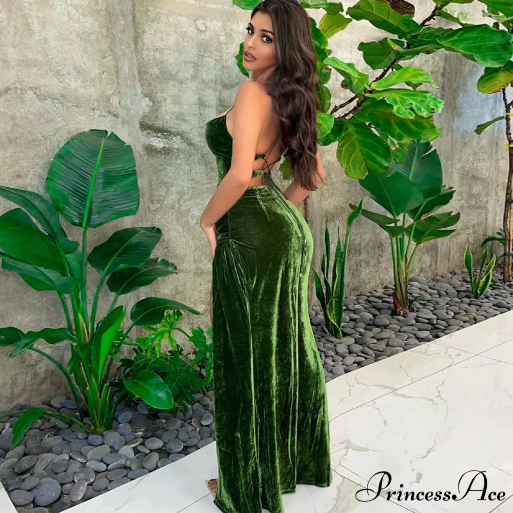Sexy Backless Sleeveless Party Velvet Maxi Dresses - Image 3