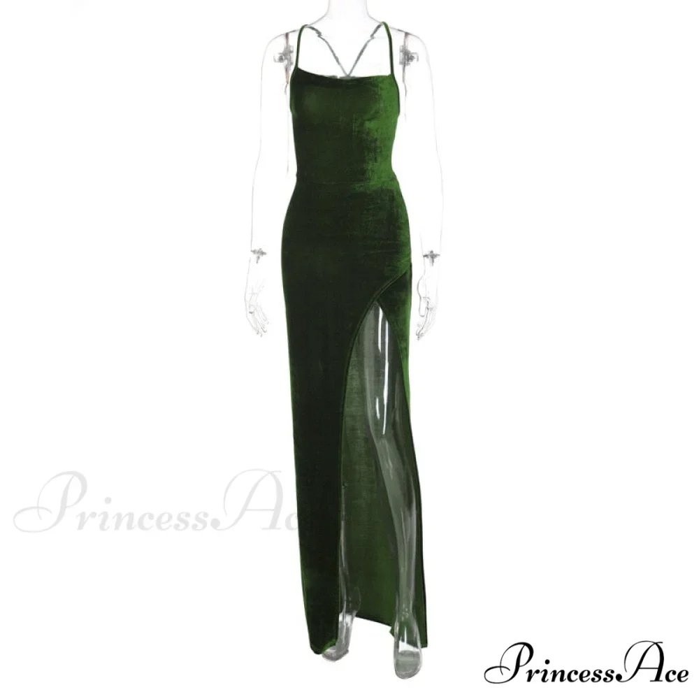 Sexy Backless Sleeveless Party Velvet Maxi Dresses - Image 5