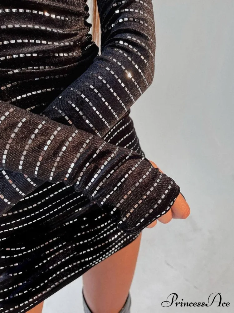Bodycon Party Club Black Sequin Mini Dress - Image 2