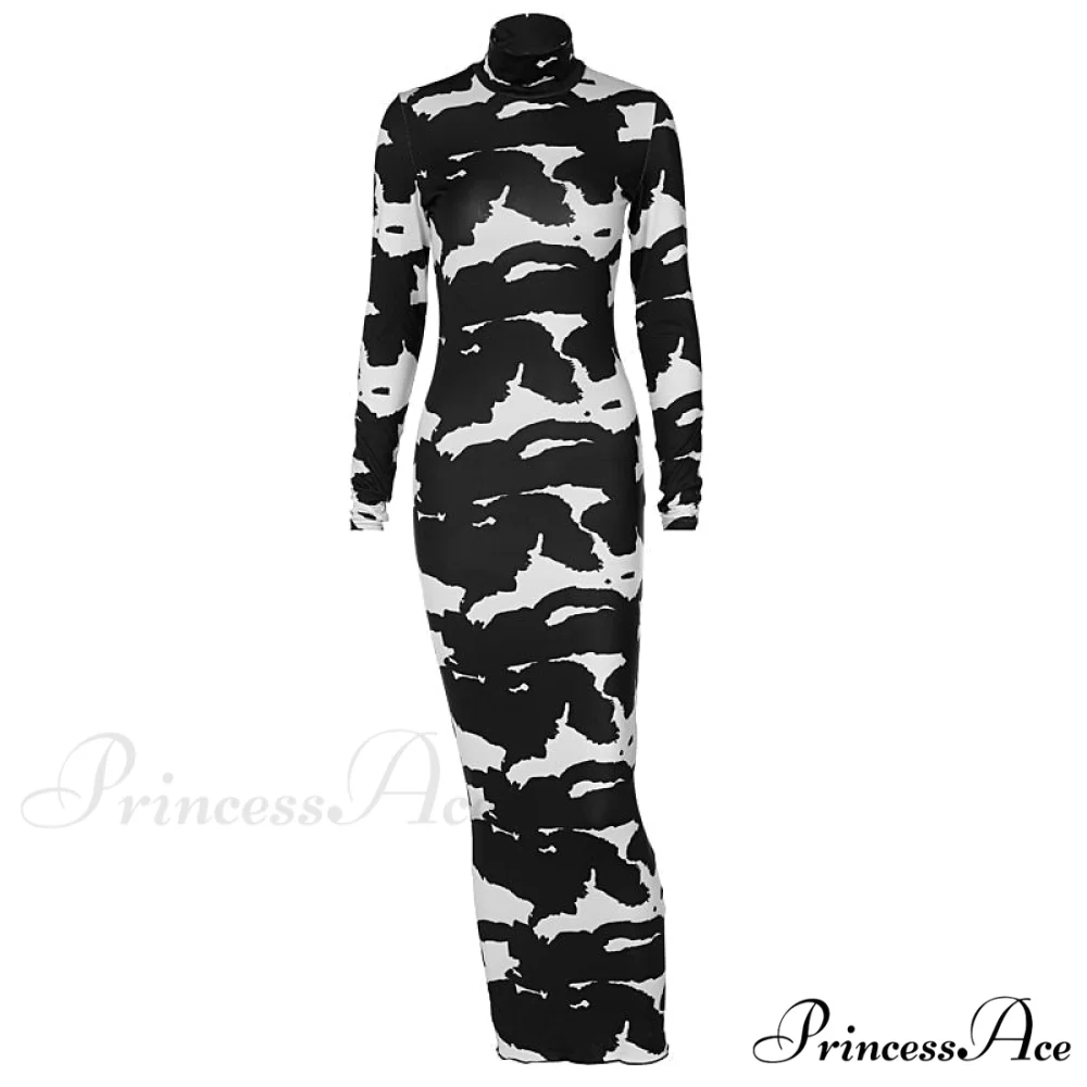 Long Sleeve Printed Bodycon Pencil Long Dress - Image 4