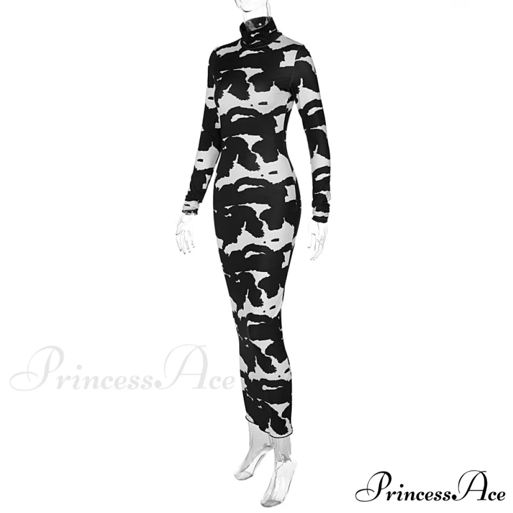 Long Sleeve Printed Bodycon Pencil Long Dress - Image 5