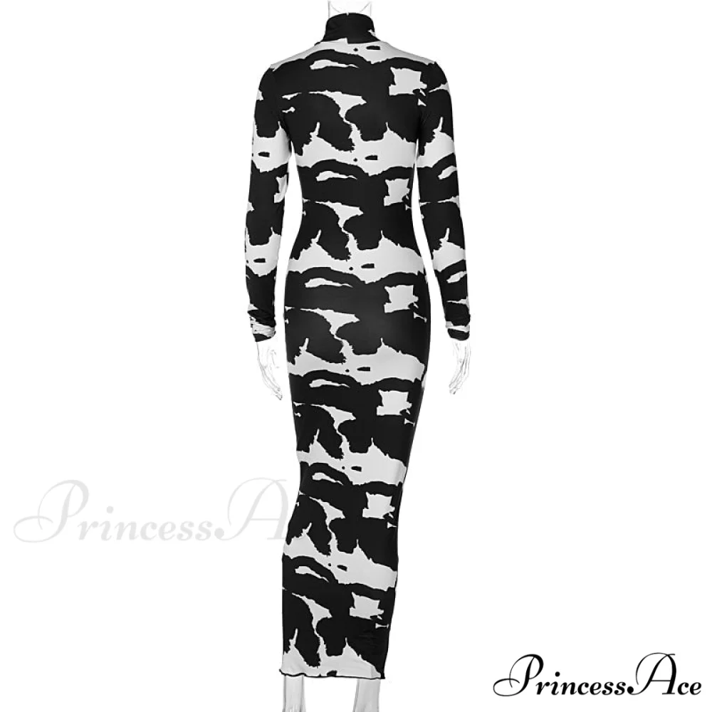 Long Sleeve Printed Bodycon Pencil Long Dress - Image 6
