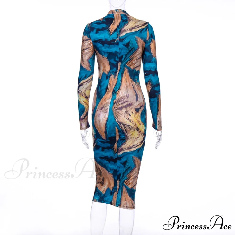 Tie Dye Print Long Sleeve Bodycon Midi Dress - Image 11