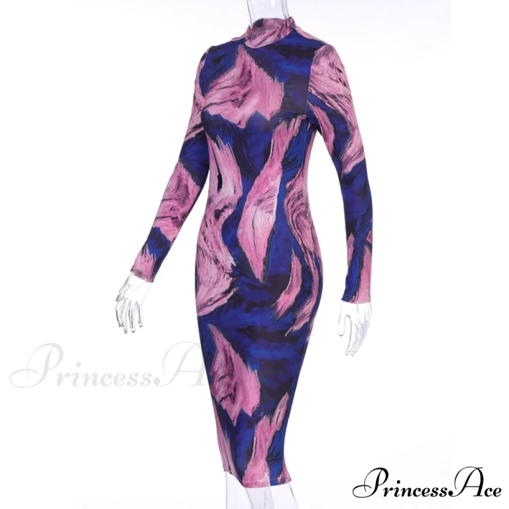 Tie Dye Print Long Sleeve Bodycon Midi Dress - Image 7