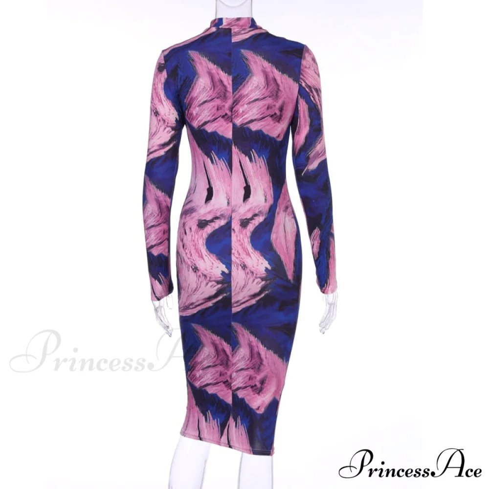 Tie Dye Print Long Sleeve Bodycon Midi Dress - Image 8