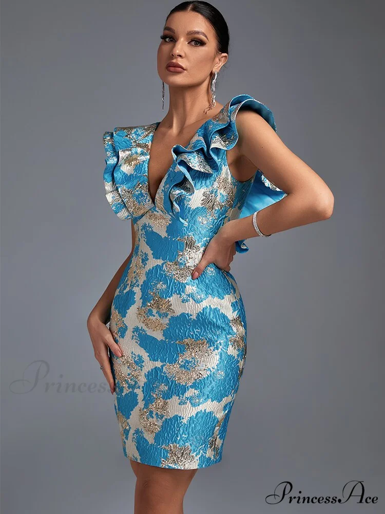 Women Blue Bodycon Dress - Image 3