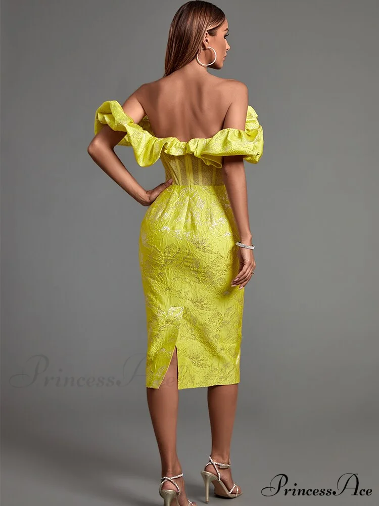 Yellow Bodycon Dress Elegant Sexy Ruffle Club Dress - Image 6
