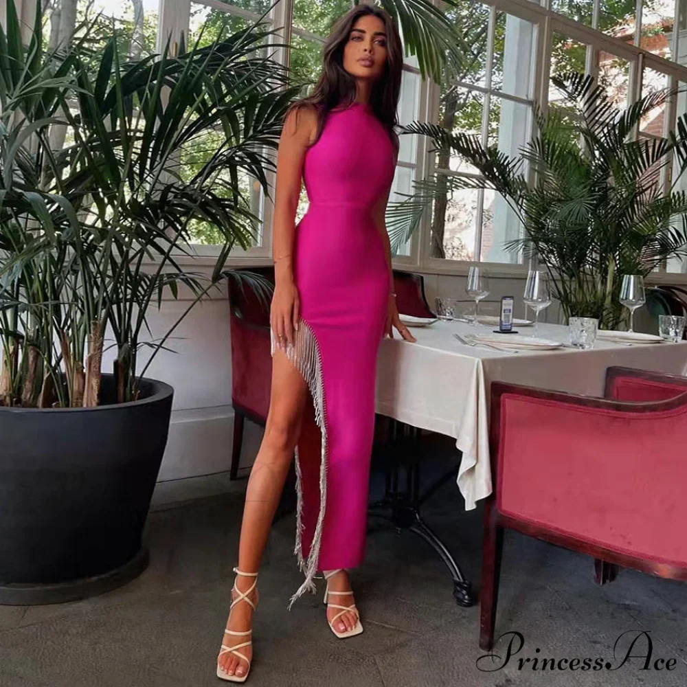 Sexy Sleeveless Tassel Diamonds Bodycon Bandage Dress - Image 2