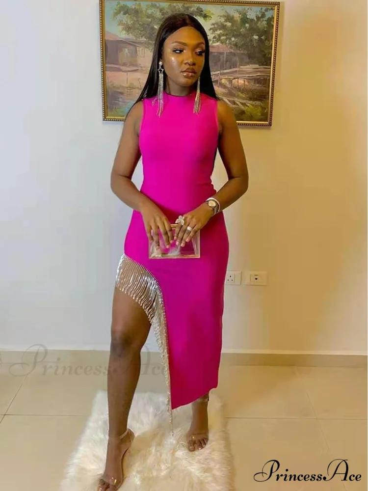 Sexy Sleeveless Tassel Diamonds Bodycon Bandage Dress - Image 6