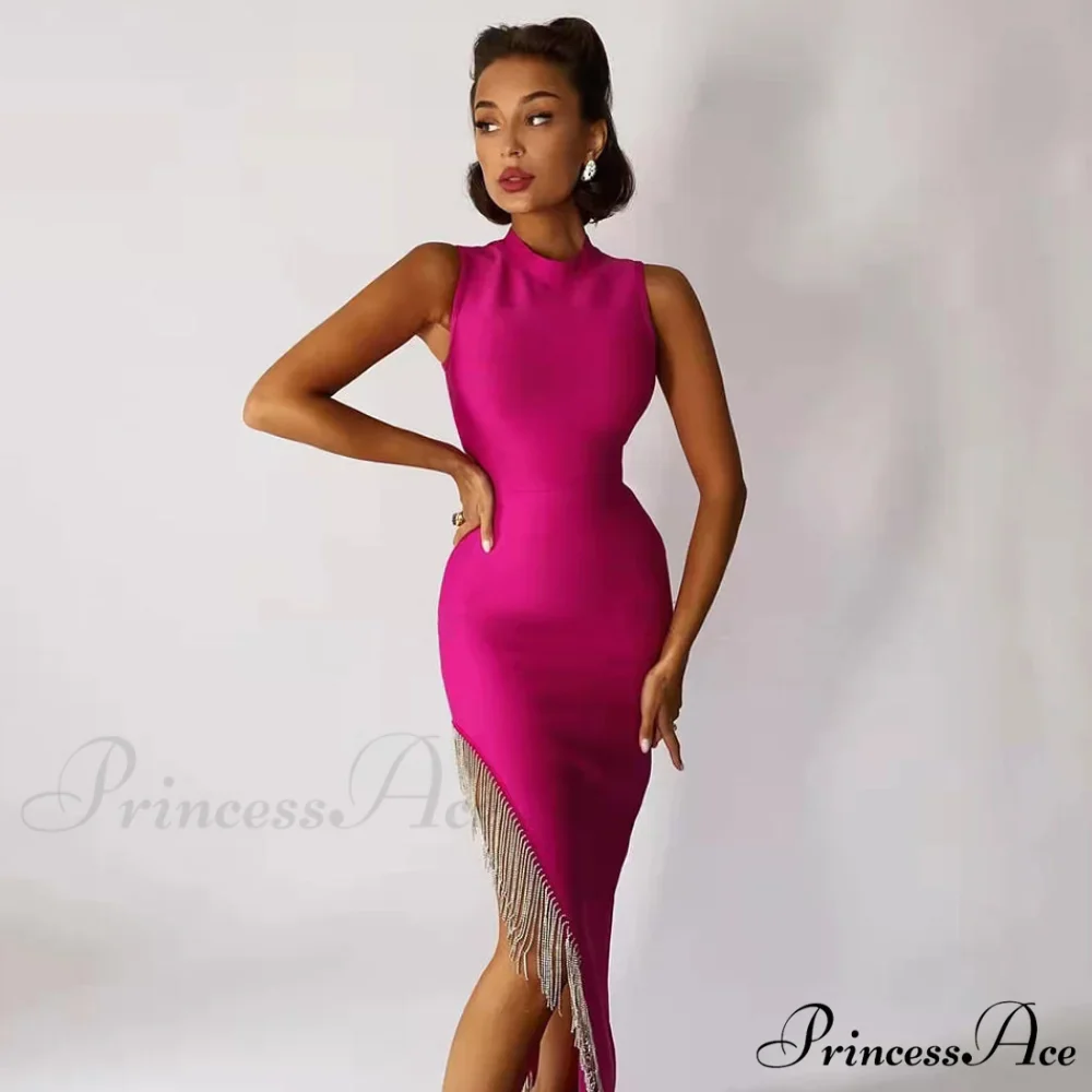 Sexy Sleeveless Tassel Diamonds Bodycon Bandage Dress - Image 8