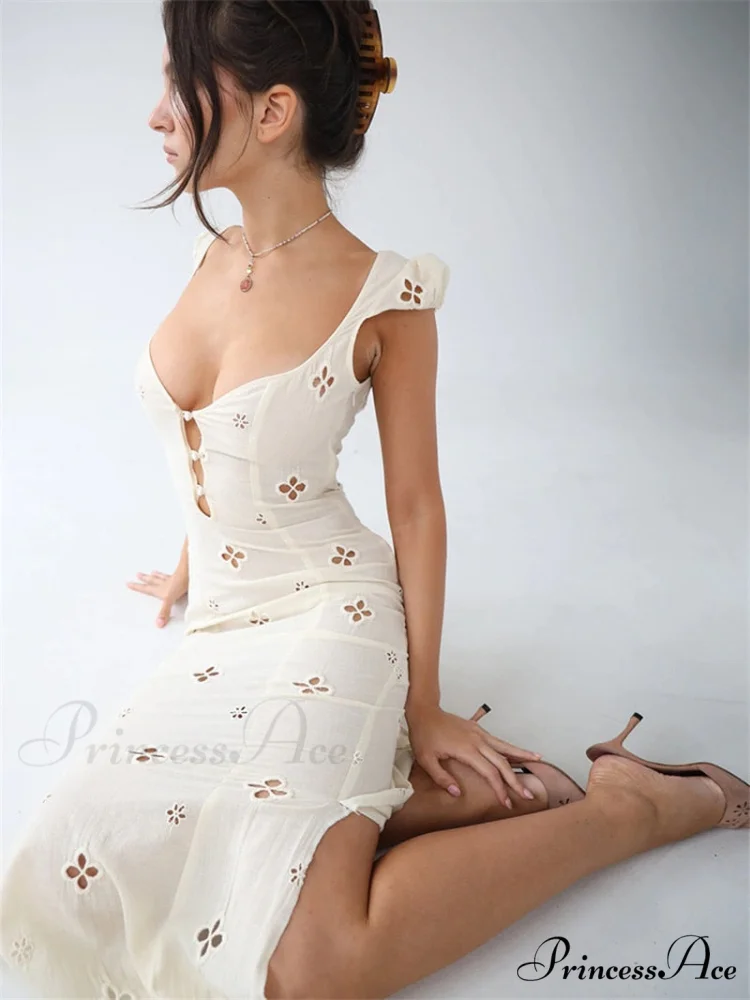 High Waist e Beachwear Bodycon Hollow Out Sundress - Image 12