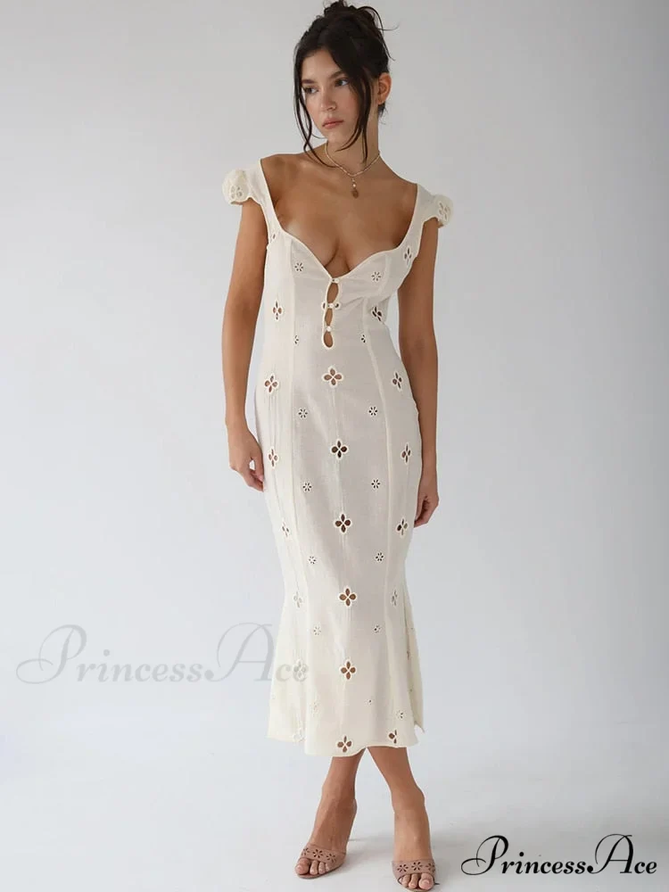 High Waist e Beachwear Bodycon Hollow Out Sundress - Image 3