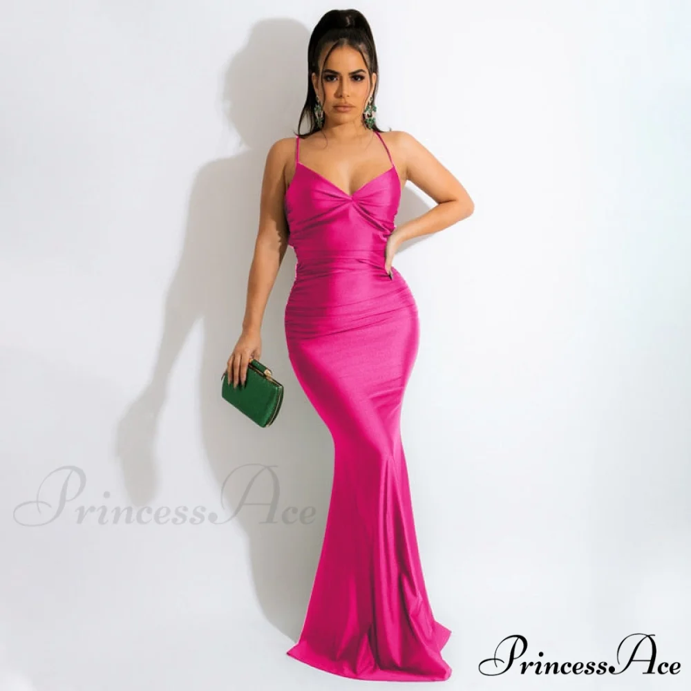 Dulzura Lace Up Women Solid Satin Maxi Dress - Image 11