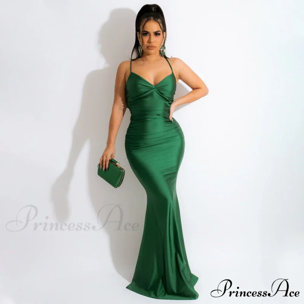 Dulzura Lace Up Women Solid Satin Maxi Dress - Image 2