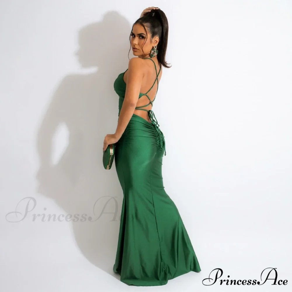 Dulzura Lace Up Women Solid Satin Maxi Dress - Image 3