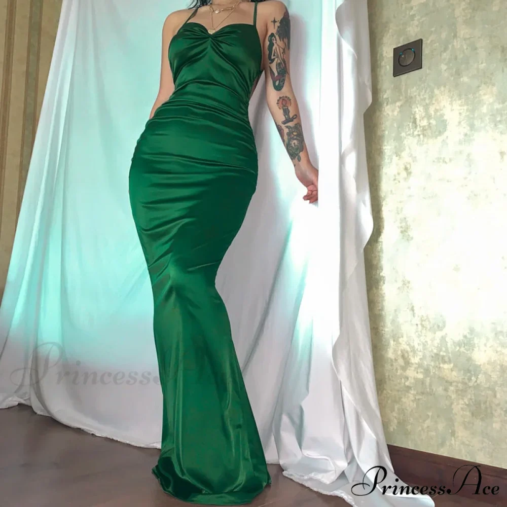 Dulzura Lace Up Women Solid Satin Maxi Dress - Image 4