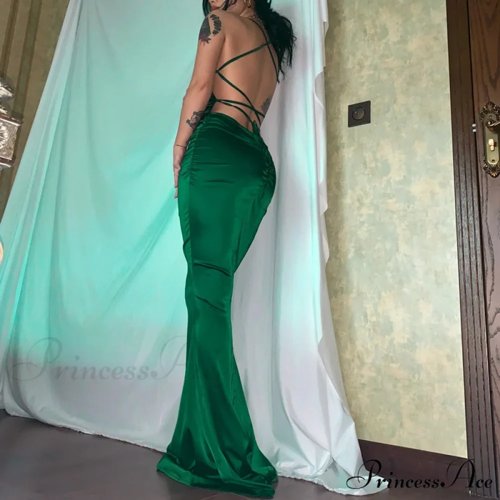 Dulzura Lace Up Women Solid Satin Maxi Dress - Image 5