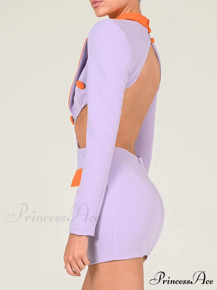 Long Sleeve Elegant Office Sexy Patchwork Backless Dress - Image 2
