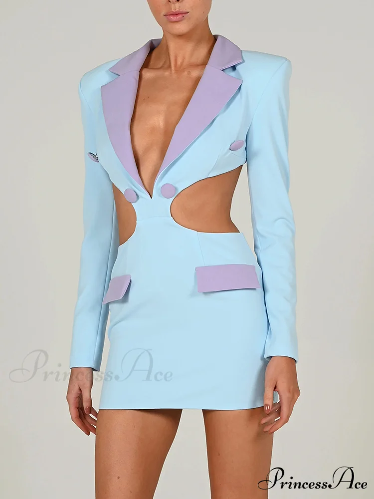 Long Sleeve Elegant Office Sexy Patchwork Backless Dress - Image 4