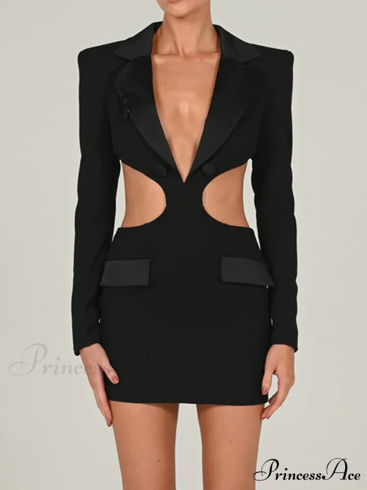 Long Sleeve Elegant Office Sexy Patchwork Backless Dress - Image 5