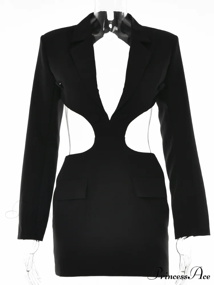 Long Sleeve Elegant Office Sexy Patchwork Backless Dress - Image 6
