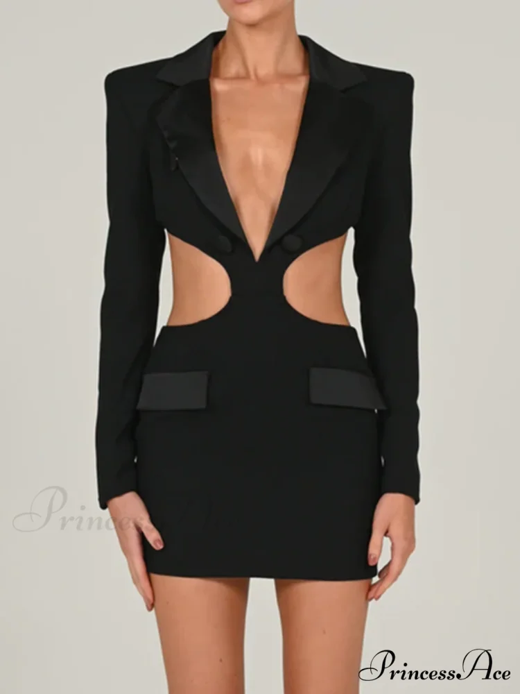 Long Sleeve Elegant Office Sexy Patchwork Backless Dress - Image 7