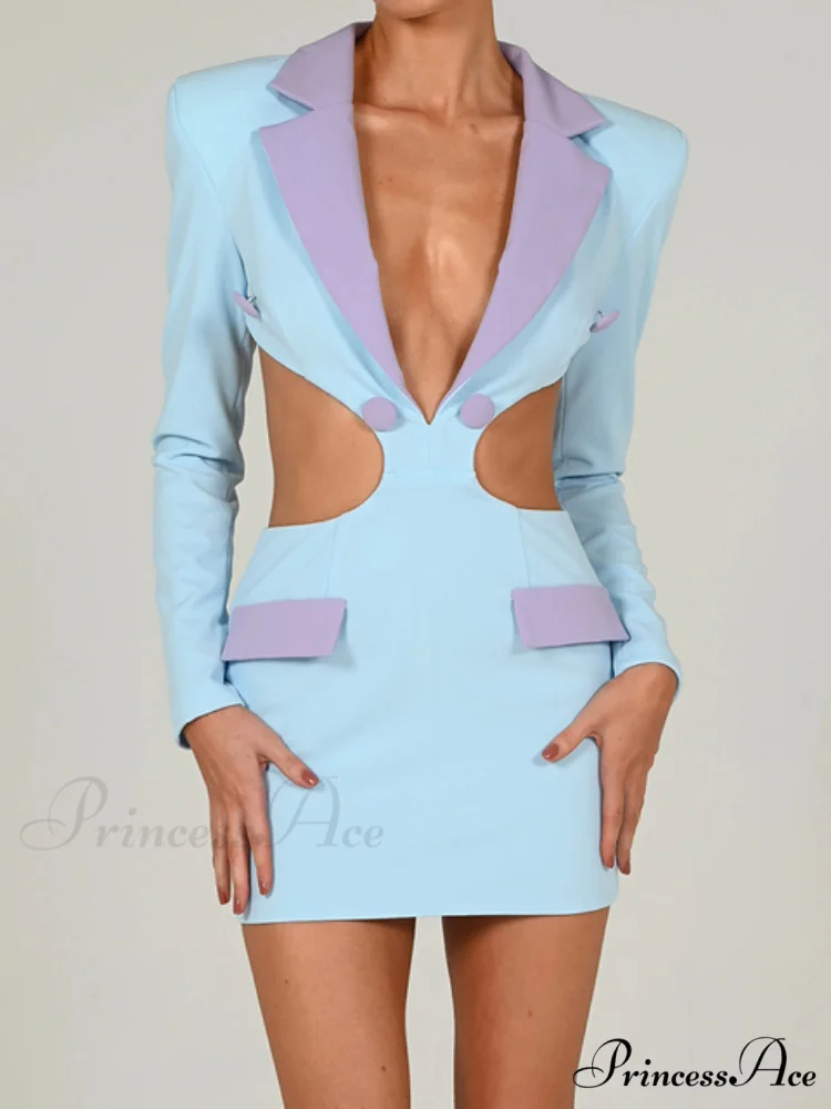 Long Sleeve Elegant Office Sexy Patchwork Backless Dress - Image 8
