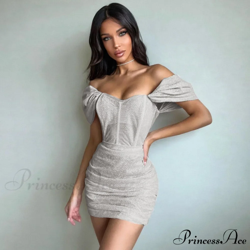 Short Sleeve Off Shoulder Corset Mini Dress - Image 2