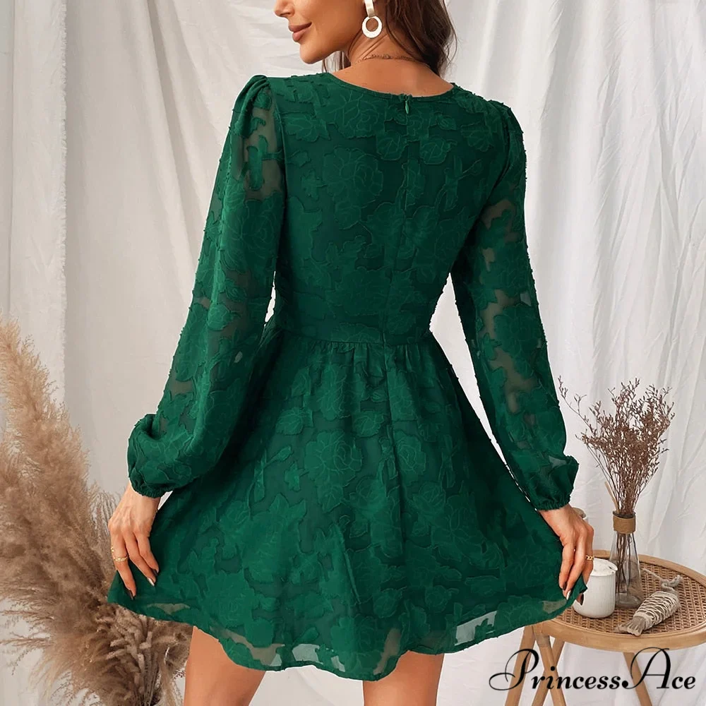 Woman Green Sexy Long Sleeve Party Dress - Image 4