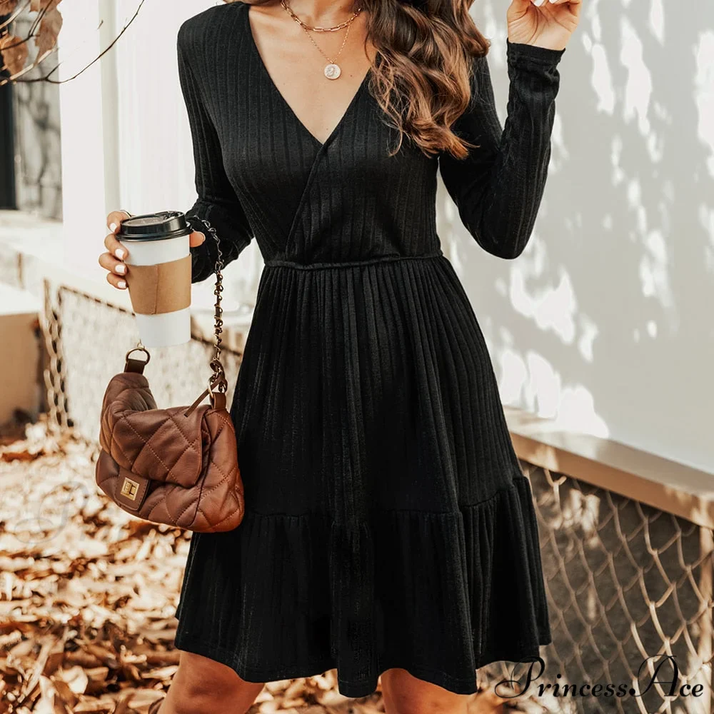 Grey Sexy V-neck Long Sleeve Party Dress - Image 10