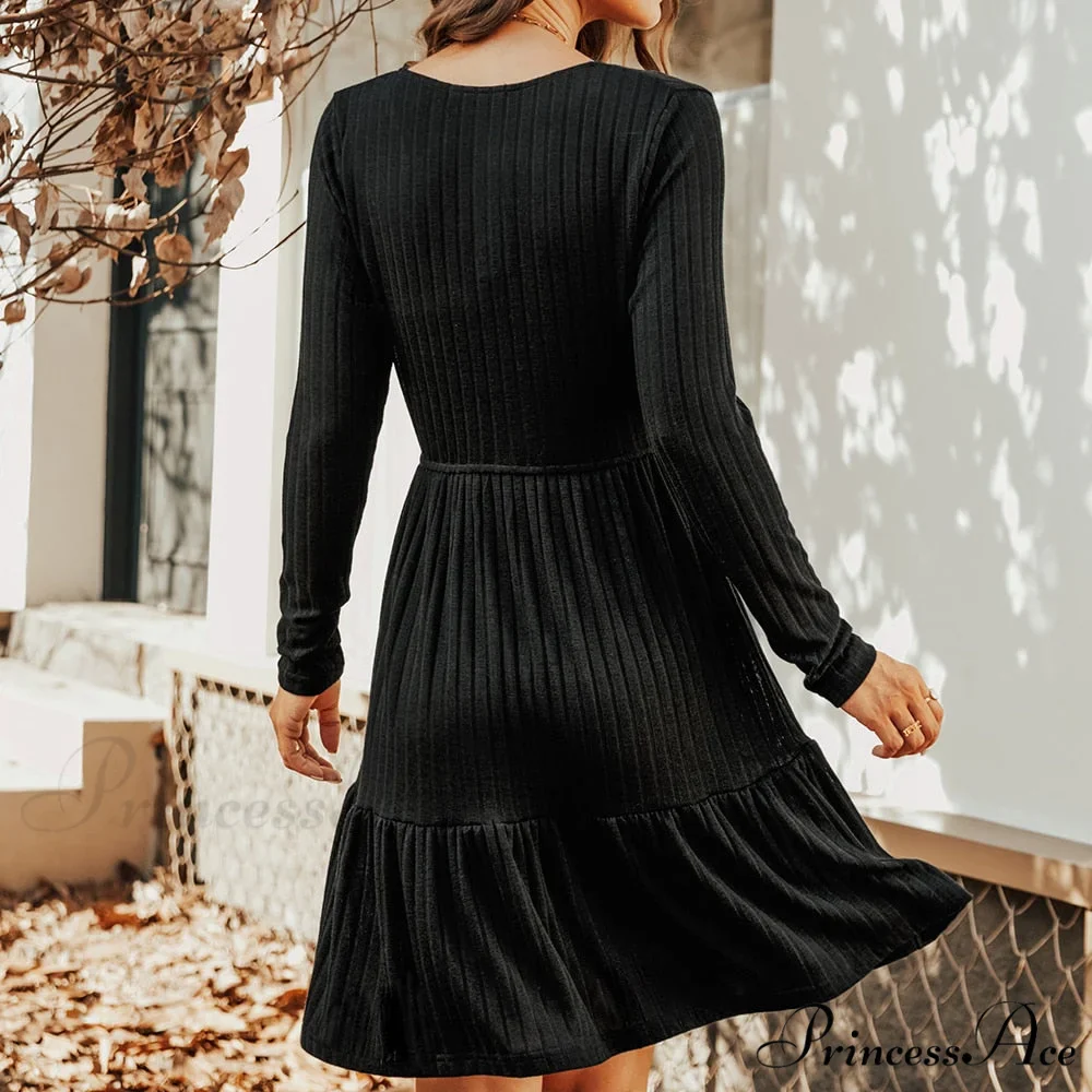 Grey Sexy V-neck Long Sleeve Party Dress - Image 11