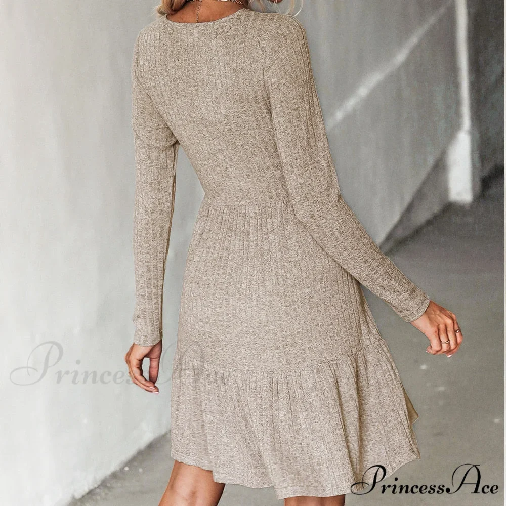 Grey Sexy V-neck Long Sleeve Party Dress - Image 7