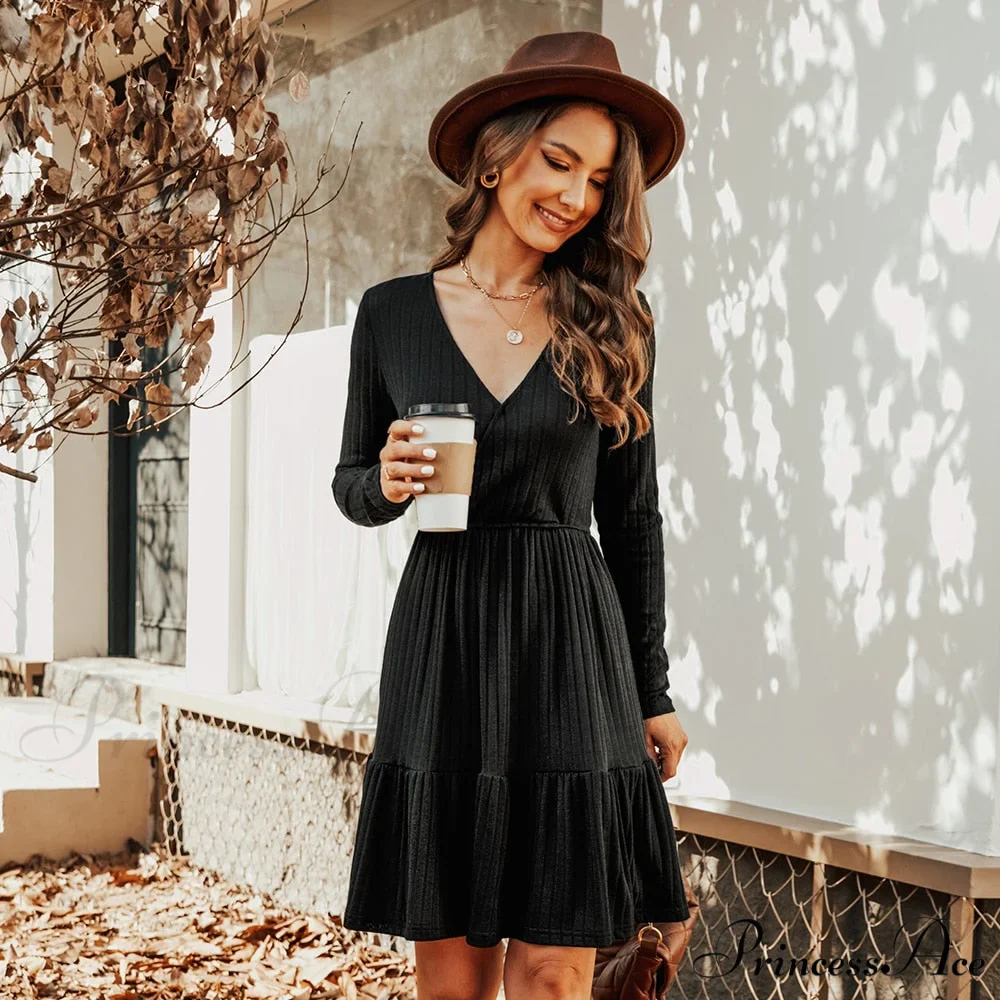 Grey Sexy V-neck Long Sleeve Party Dress - Image 8