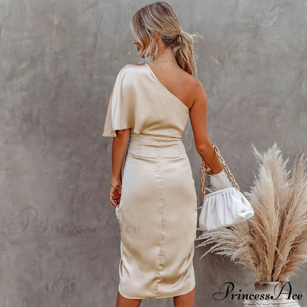 Solid Champagne Sexy Fitted Club Party Bodycon Dress - Image 3