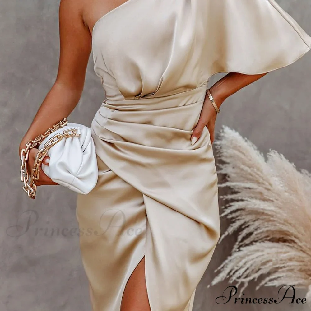 Solid Champagne Sexy Fitted Club Party Bodycon Dress - Image 4