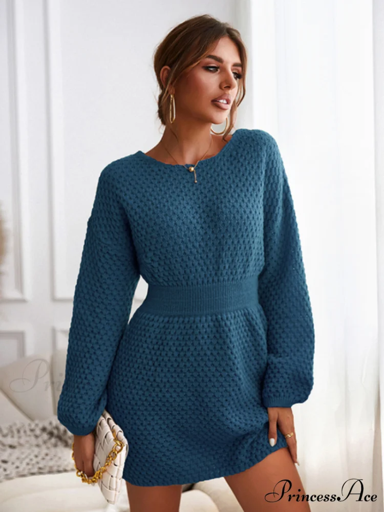 Woman Casual Long Sleeve Long Sweater Dress - Image 2