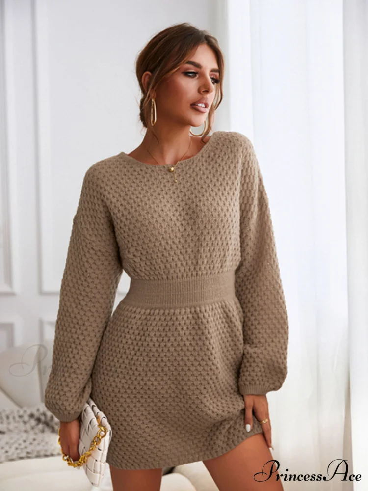 Woman Casual Long Sleeve Long Sweater Dress - Image 3