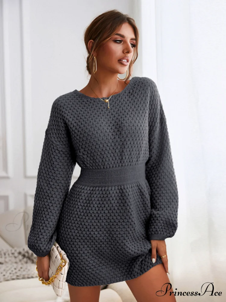 Woman Casual Long Sleeve Long Sweater Dress - Image 4